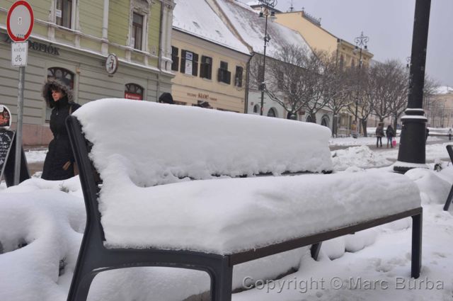 snowy bench