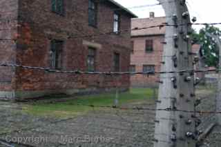 Auschwitz prison blocks barbed wire